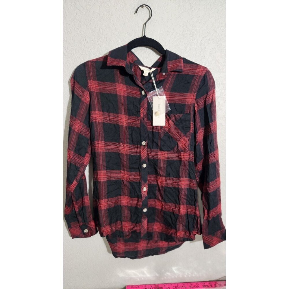 Sim & Sam Shirt Womens Small Plaid Button Down Long Sleeve Pocket Casual Top